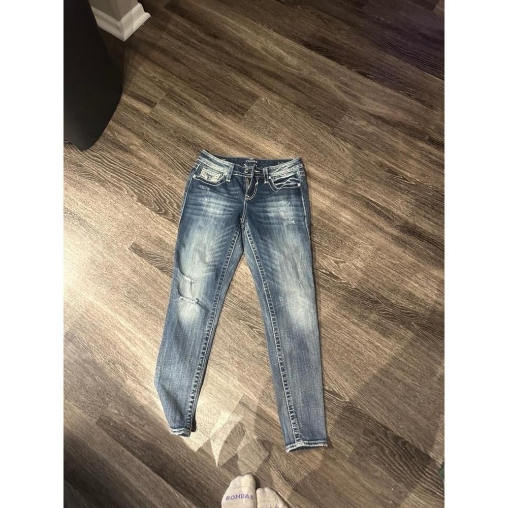 Vigoss Women's Skinny Jeans Heritage Fit Distressed Blue Wash Size S2 L28